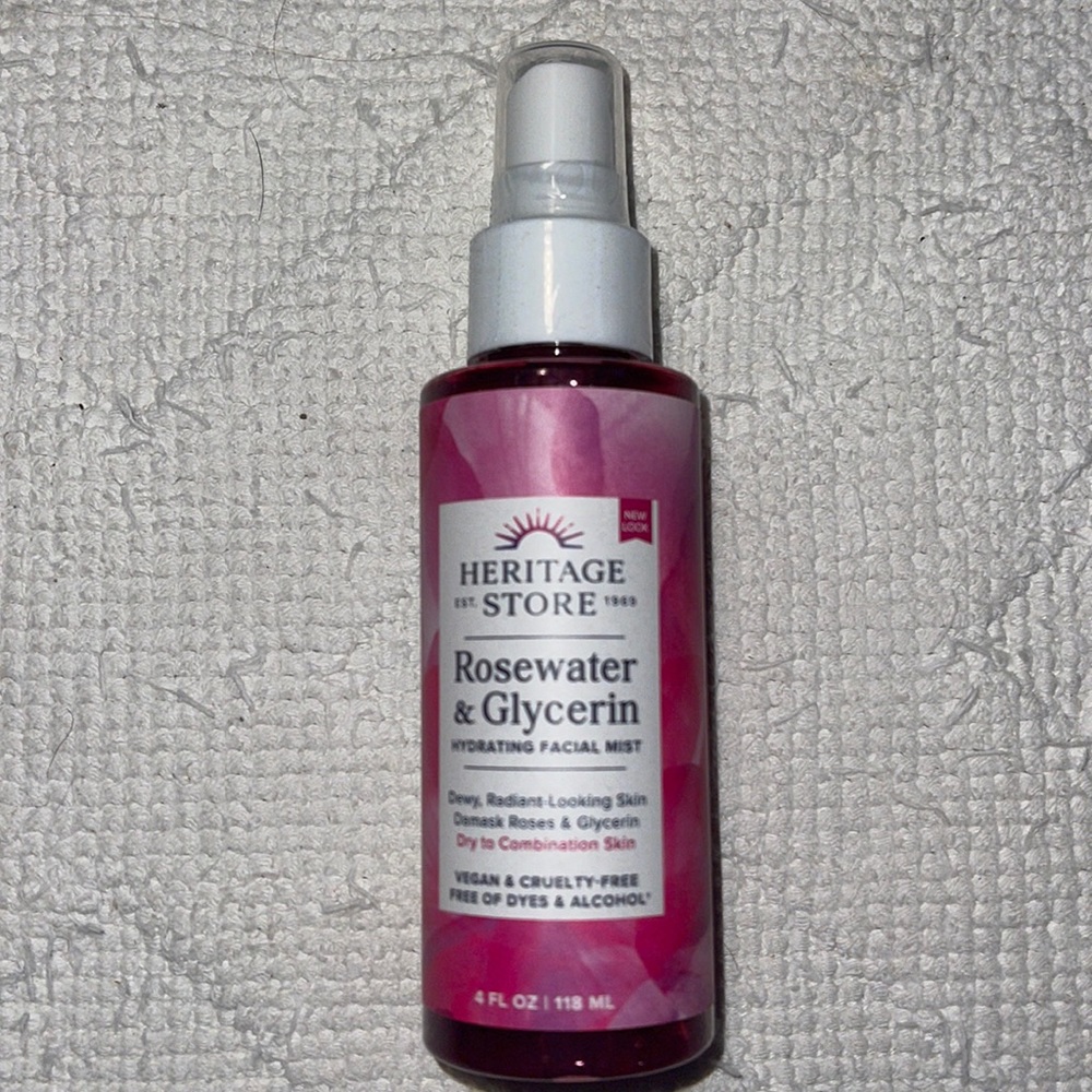 NWOT- Heritage Store rosewater, and glycerin hydrating facial mist. 4 fL.Oz